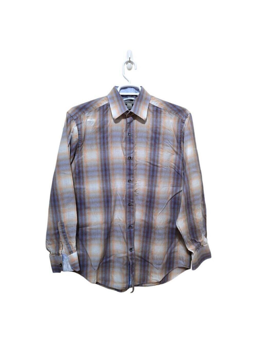 Johnston & Murphy Plaid Tailored Fit Casual Long Sleeve Button Down Shirt Sz L